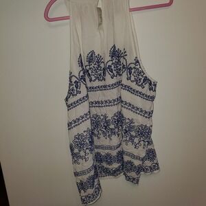 Loft Embroidered Mock Neck Tank Top Blouse